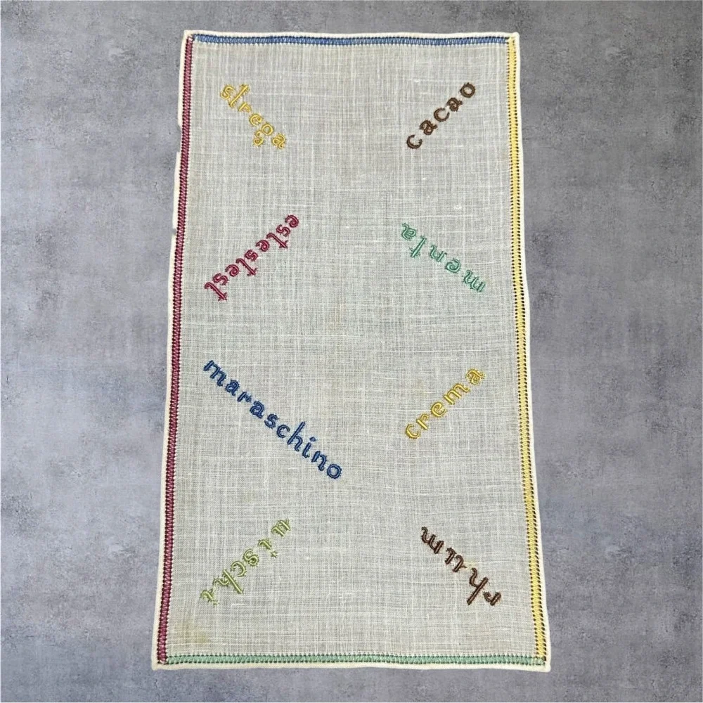 Set of 6 MCM Retro Cocktail‎ Napkins Multi Embroidered Italian Linen